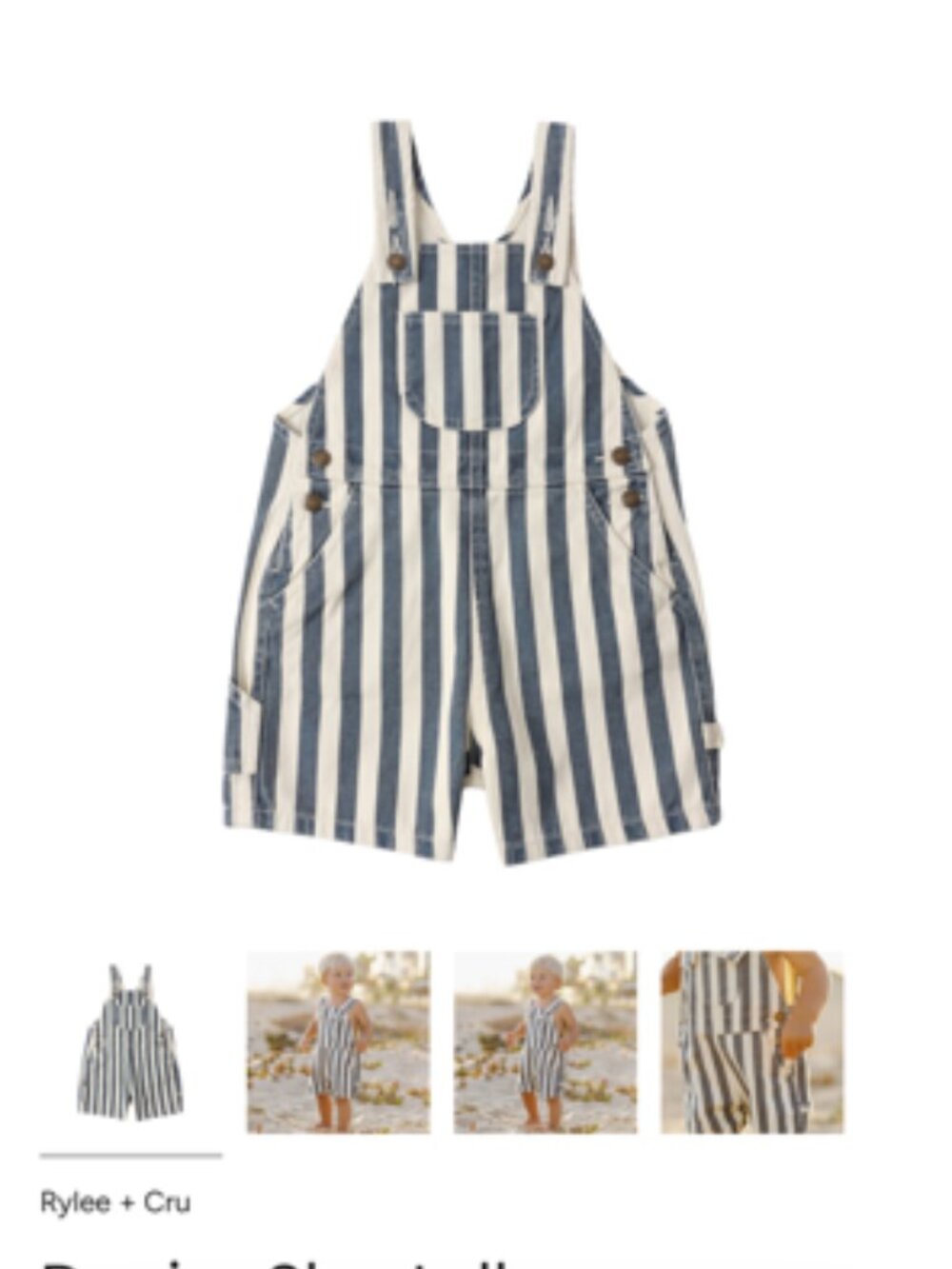 Rylee + Cru Unisex Striped Denim Shortall - 2-3Y - NWT